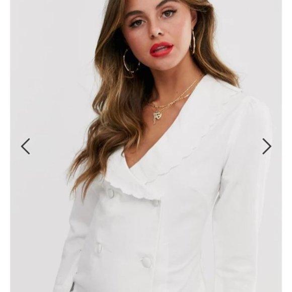 ASOS Denim Frill Collar Button Mini Blazer Dress in White - NWT - Picture 2 of 5